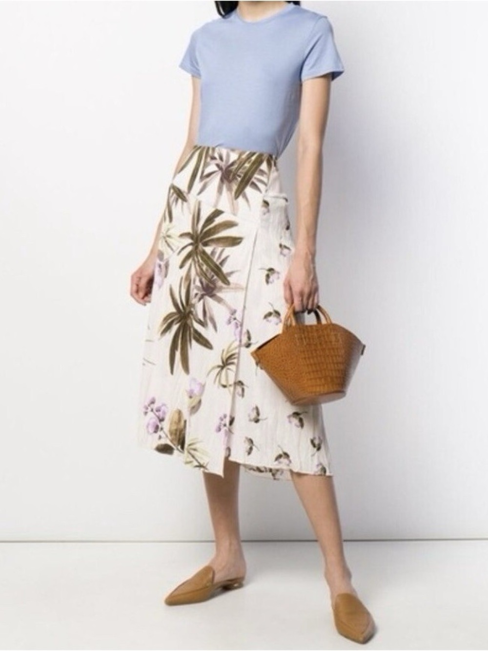 Vince Pleated Floral Skirt